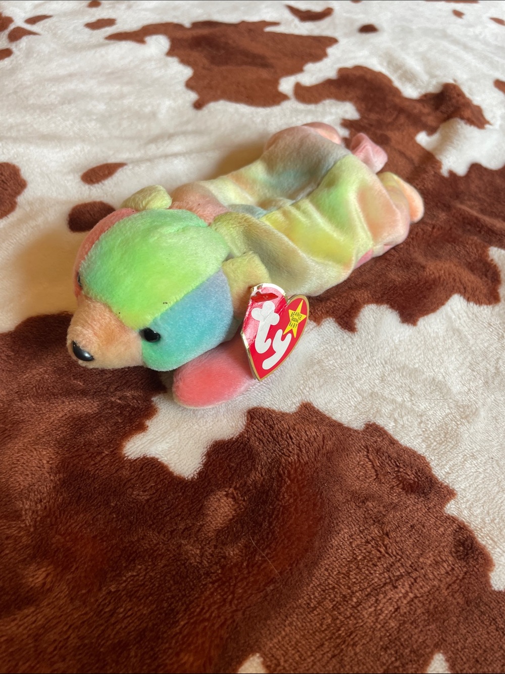 Ty Plush Small Pet Toy in Rainbow Pastel Green Pink Blue Yellow